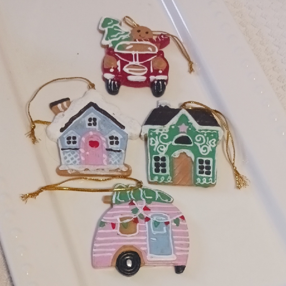 Charming Holiday Ornament Set Of 4 - Red, Green, Pink, Tan